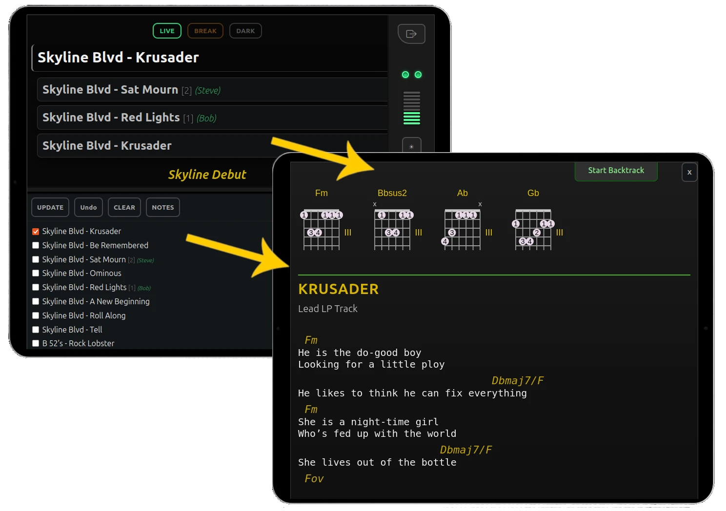 SRL Song Notation right from your setlist on the Stage Console