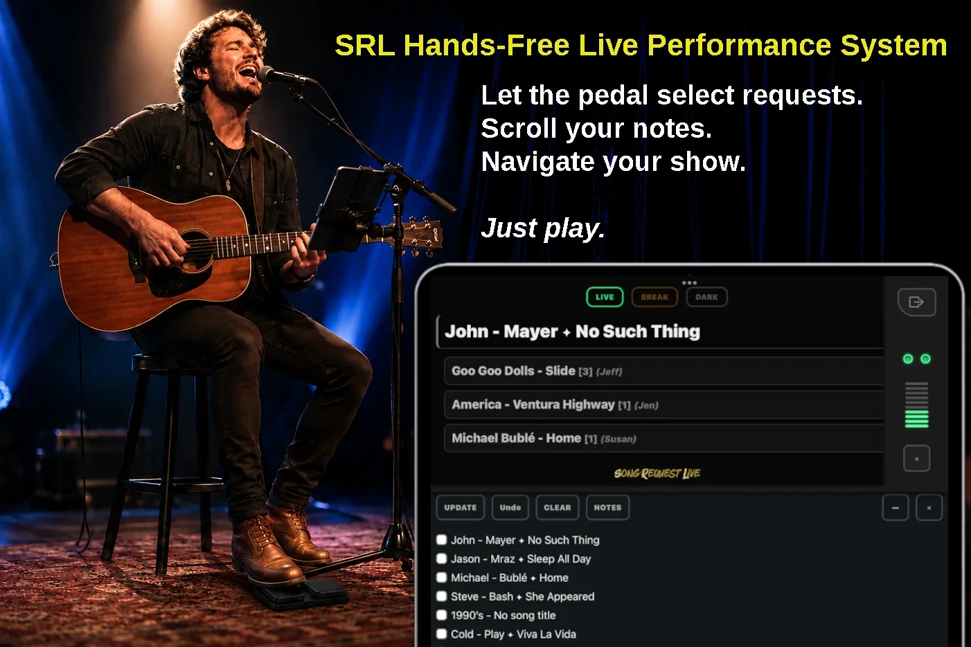 Hands-free Bluetooth pedal control for SRL Song Notes