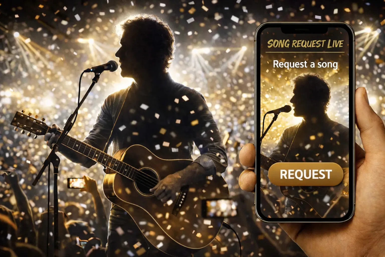 Live band performing while fans request songs and tip using QR codes with Song Request Live