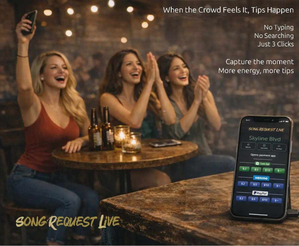 Digital tip jar for live musicians using Cash App Venmo and PayPal with Song Request Live