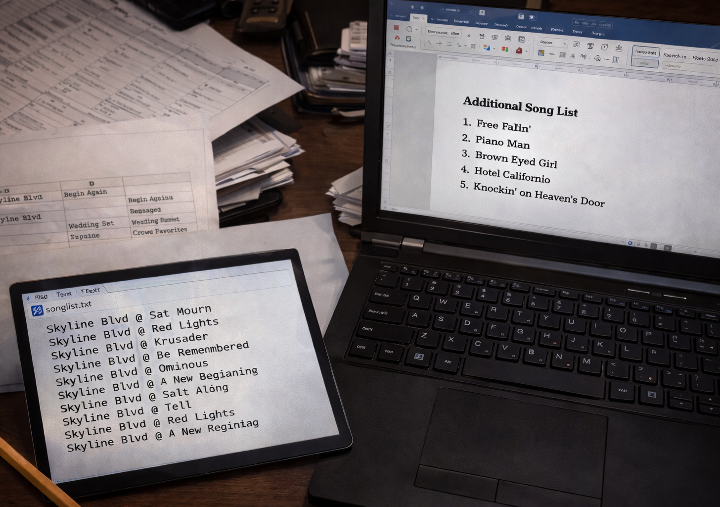 Messy performer song list being organized by Song Request Live import tools