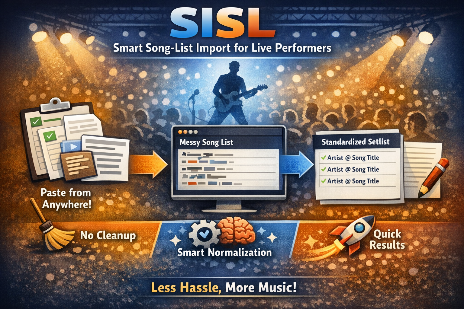 SISL smart song list import system converting messy lists into organized setlists