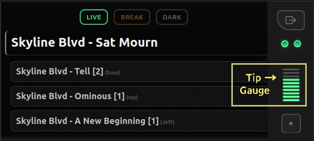 Song Request Live Stage Console showing live song requests and tip activity during a performance