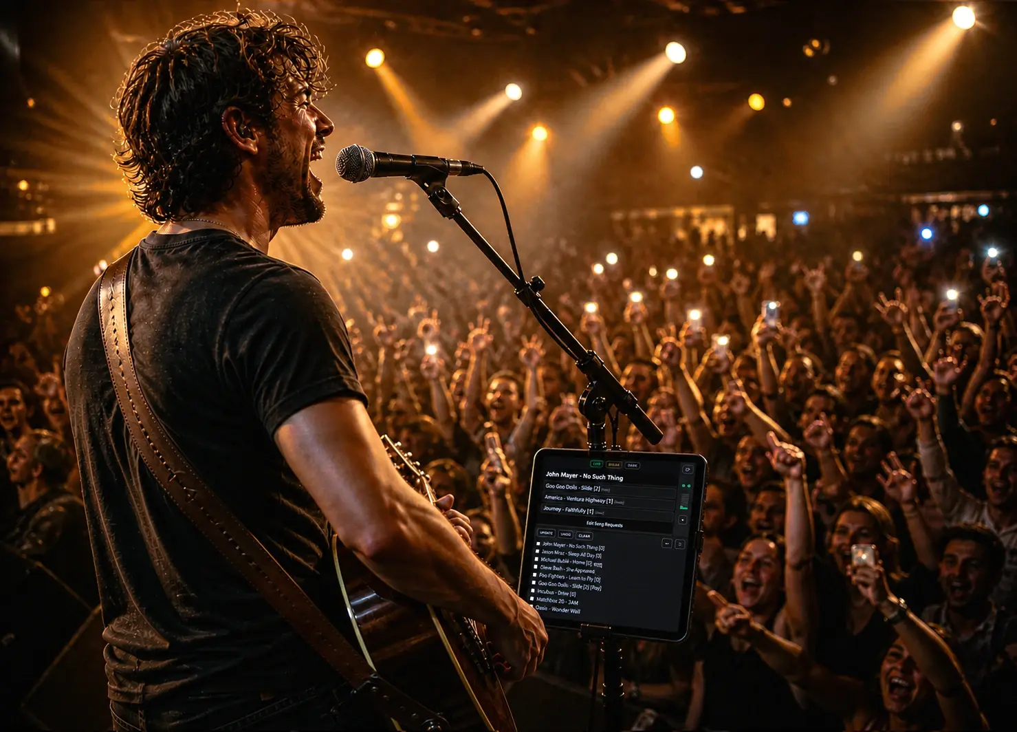 Live band performing while fans request songs and tip using QR codes with Song Request Live